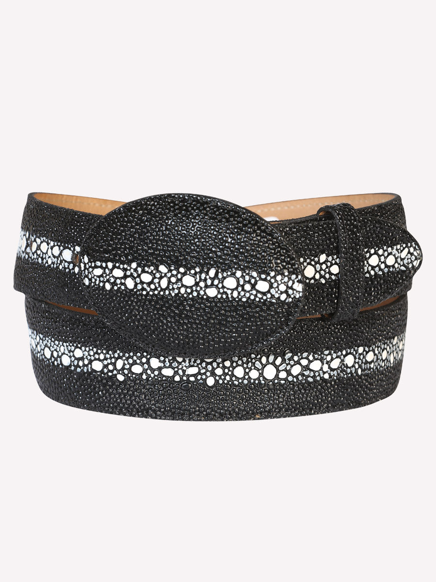 Men’s Western Belt Stingray Print Leather - Black P/C 10140