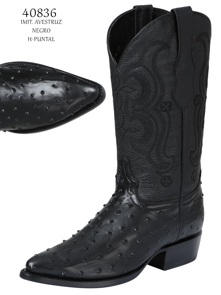 El Señor de los Cielos Men’s Western Boots - Imitation Ostrich Leather - Black 40836