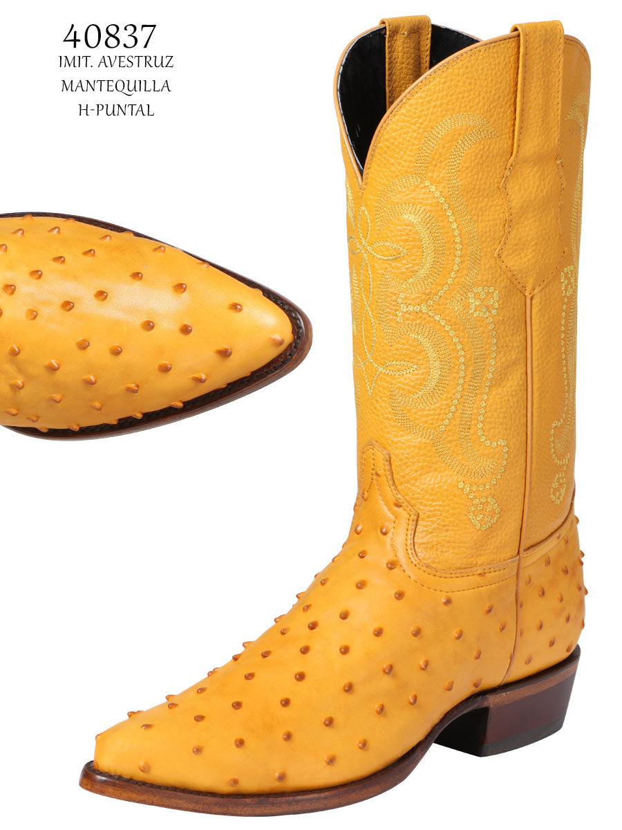 El Señor de los Cielos Men’s Western Boot - Ostrich Print Leather - Butter 40837