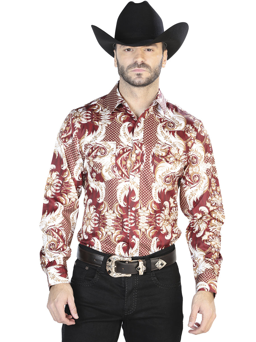 Burgundy And Gold Casual Long Sleeve Shirt 44071