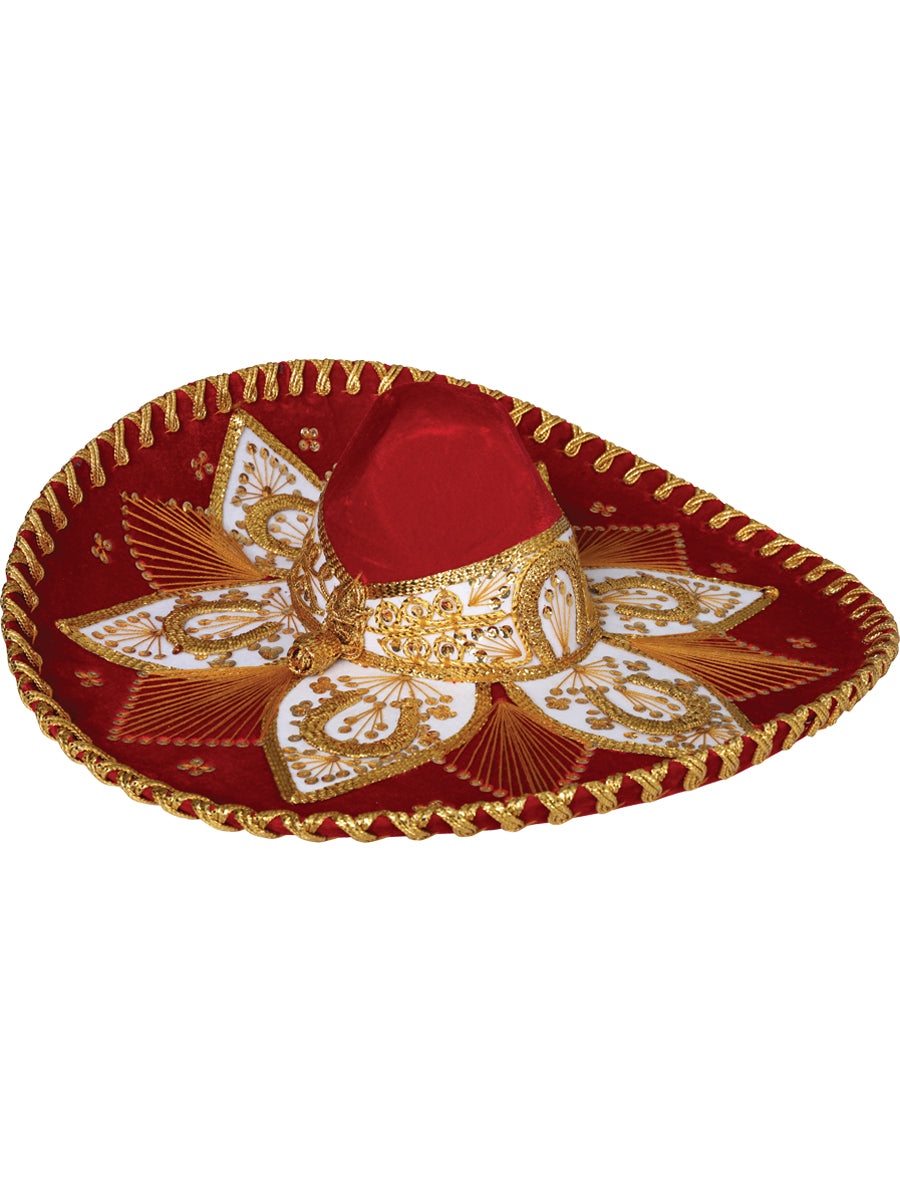 Mexican Charro Hat Velvet Red/Gold 600767