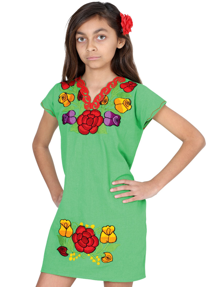 Artisanal Embroidered Dress 50% Cotton, 50% Polyester Green 601663