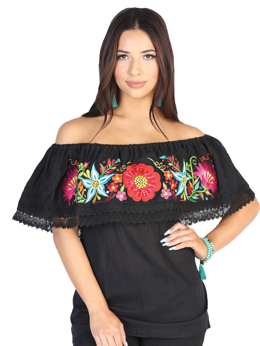Mexican Embroidered Blouse 50% Cotton, %50 Polyester Black 602473