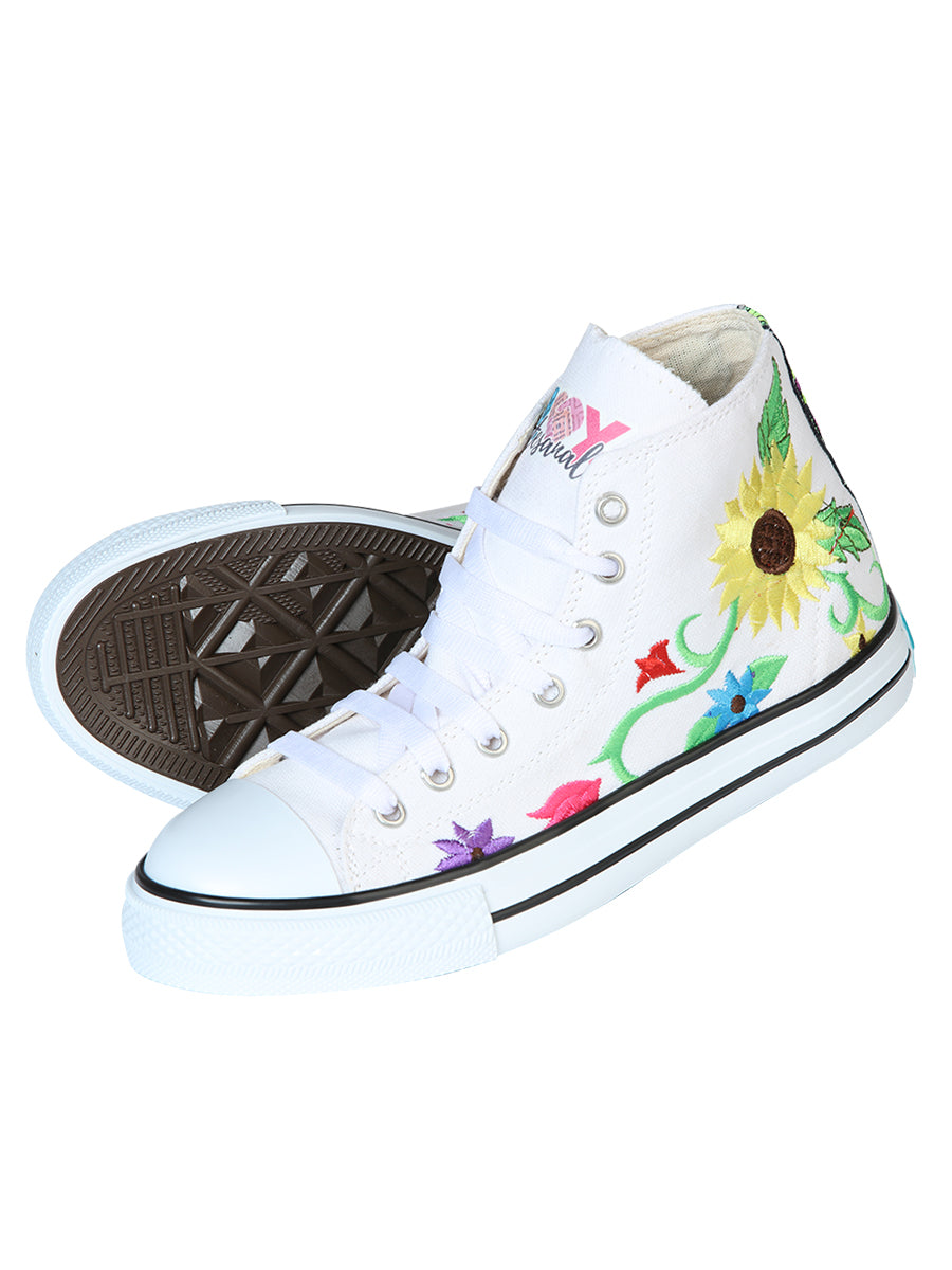 Artisanal Embroidered Sneakers Textile Canvas White 602787