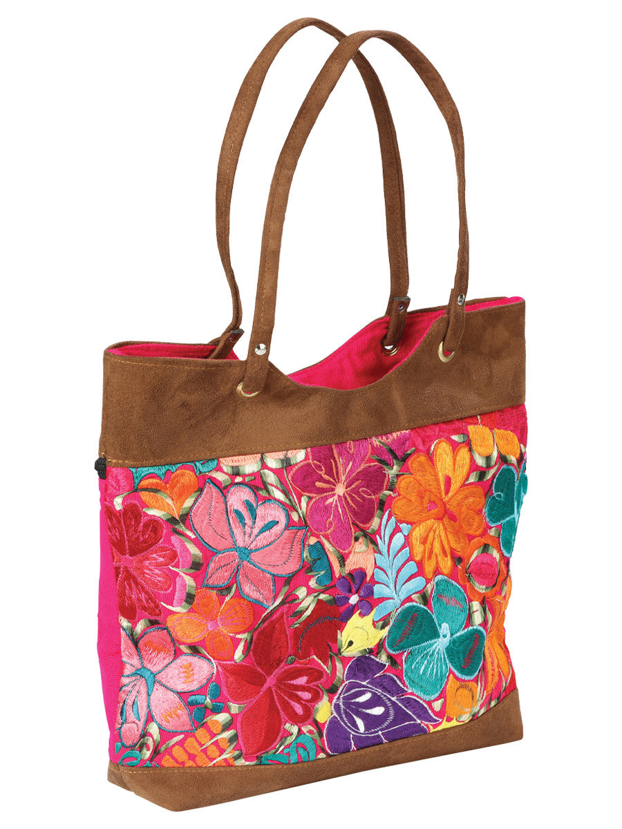 Artisanal Embroidered Handbag Suede Multicolor 602922