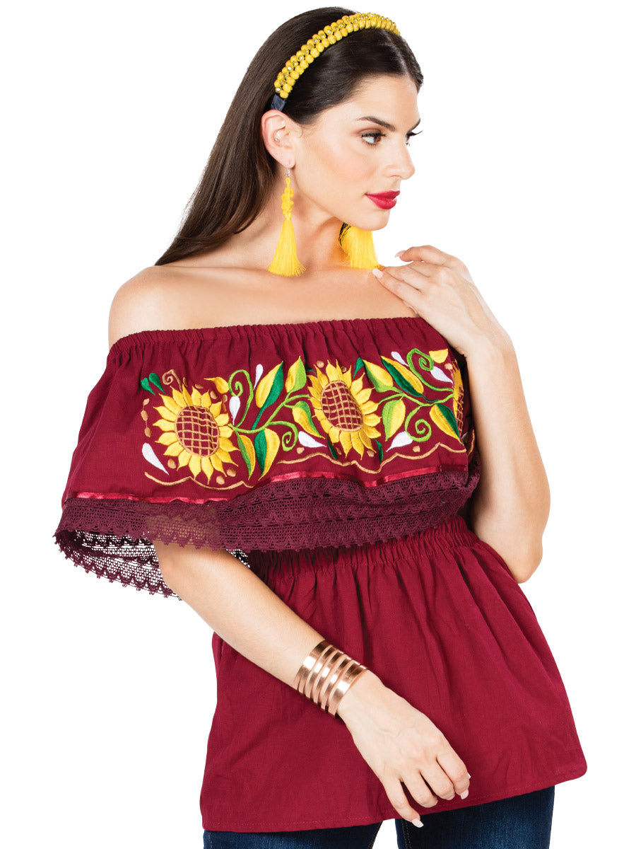 Artisanal Embroidered Blouse 100% Cotton Wine 603065