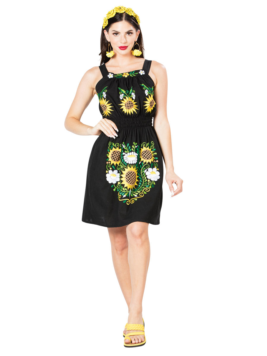 Artisanal Embroidered Dress 100% Cotton Black 603101