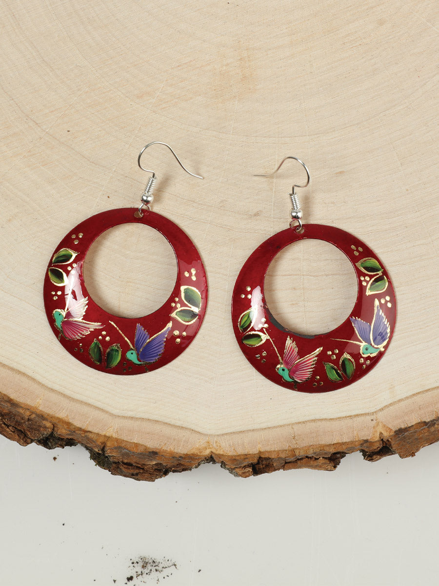Artisanal Hand Painted Earrings 1.5" Copper Red 603446