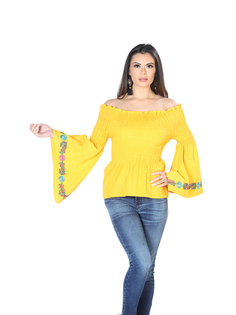 Artisanal Embroidered Blouse 100% Cotton Yellow 603899