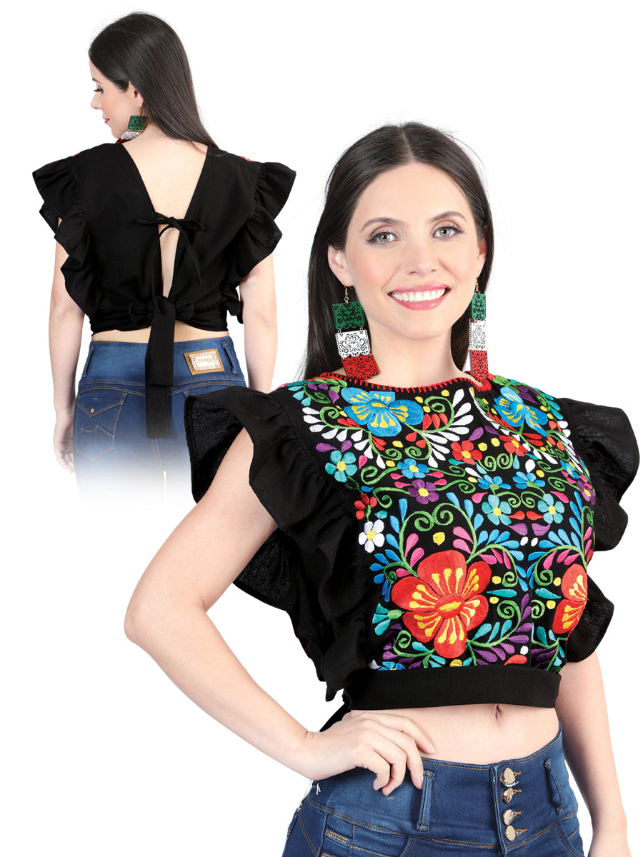 Artisanal Embroidered Blouse 100% Cotton Black 603988