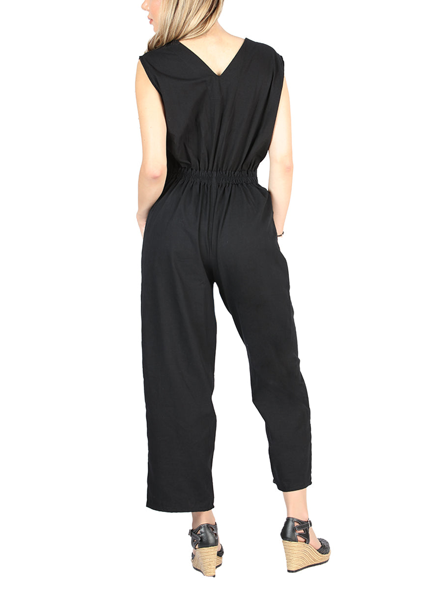 Artisanal Embroidered Jumpsuit 100% Cotton Black 604047