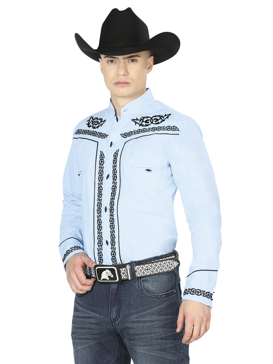Mens El Señor de los Cielos Charro Embroidery Shirt Blue/Black 40785