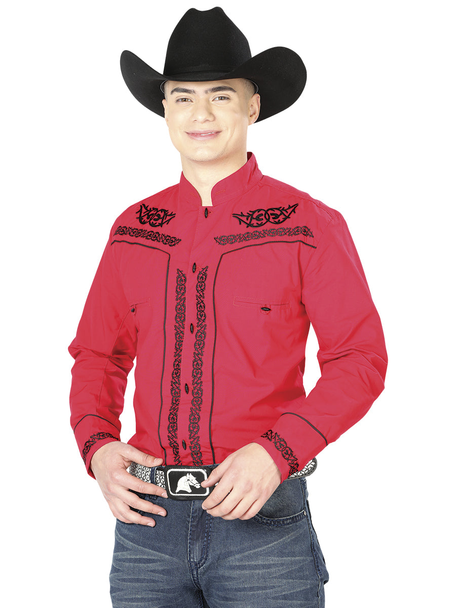 Mens El Señor de los Cielos Charro Embroidery Shirt Red/Black 40786