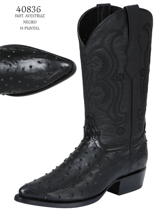 El Señor de los Cielos Men’s Western Boots - Imitation Ostrich Leather - Black 40836