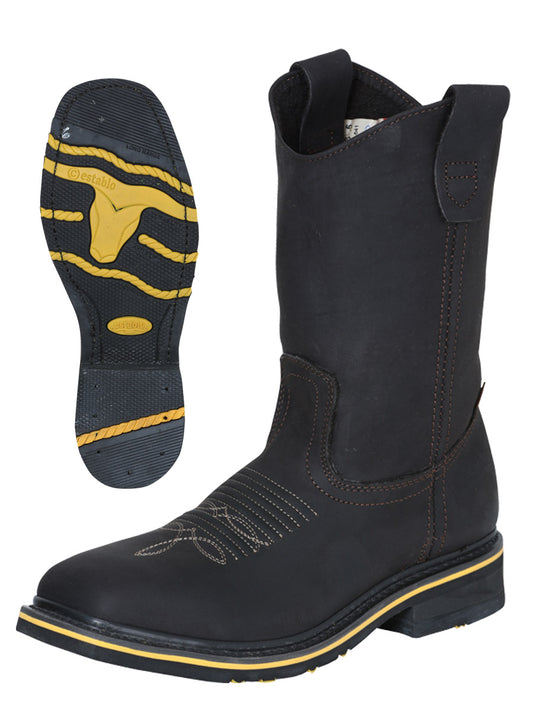 Establo Men’s Rodeo Boot - Crazy Leather Chocolate with Steel Toe 41545