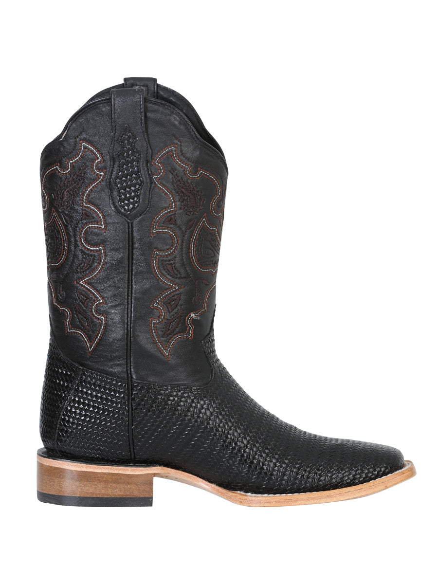 El General Men’s Rodeo Boot - Embossed Woven Leather - Black 41790