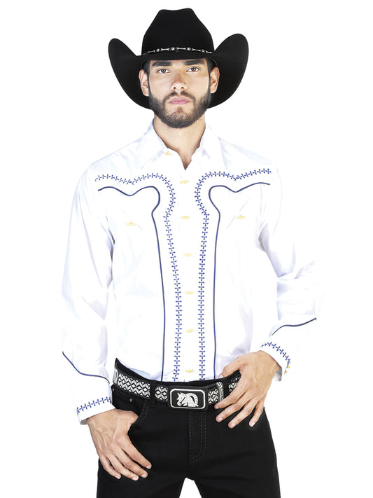 White And Blue Charro Long Sleeve Shirt 42549