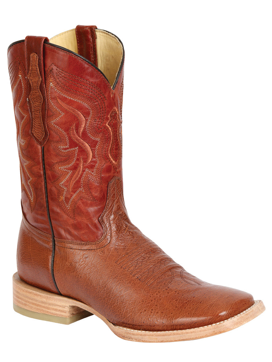 El General Men's Exotic Ostrich Belly Western Boots - Brandy 43517