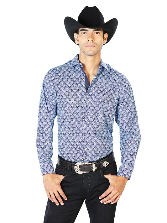 Blue Casual Long Sleeve Western Cowboy Shirt 43544