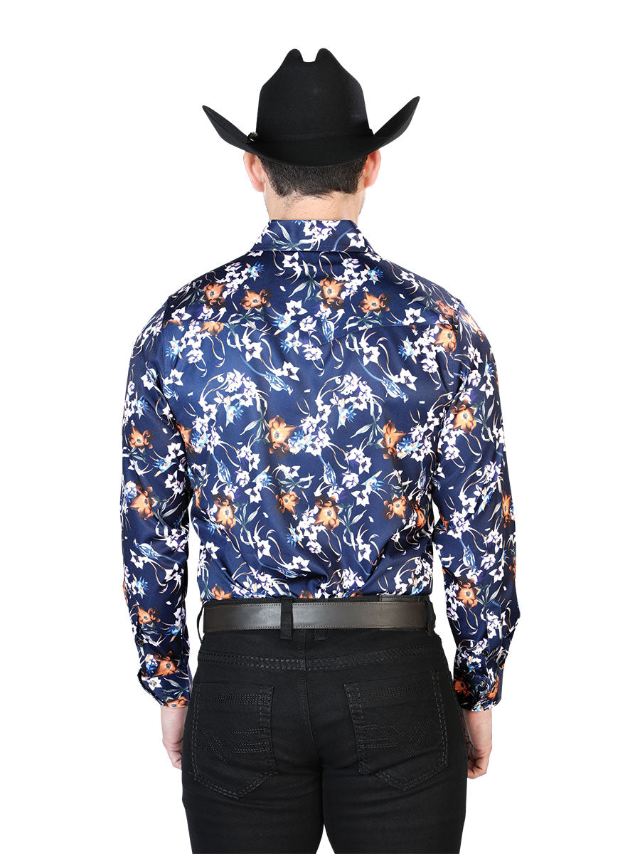 Blue Flowers Casual Long Sleeve Shirt 43957