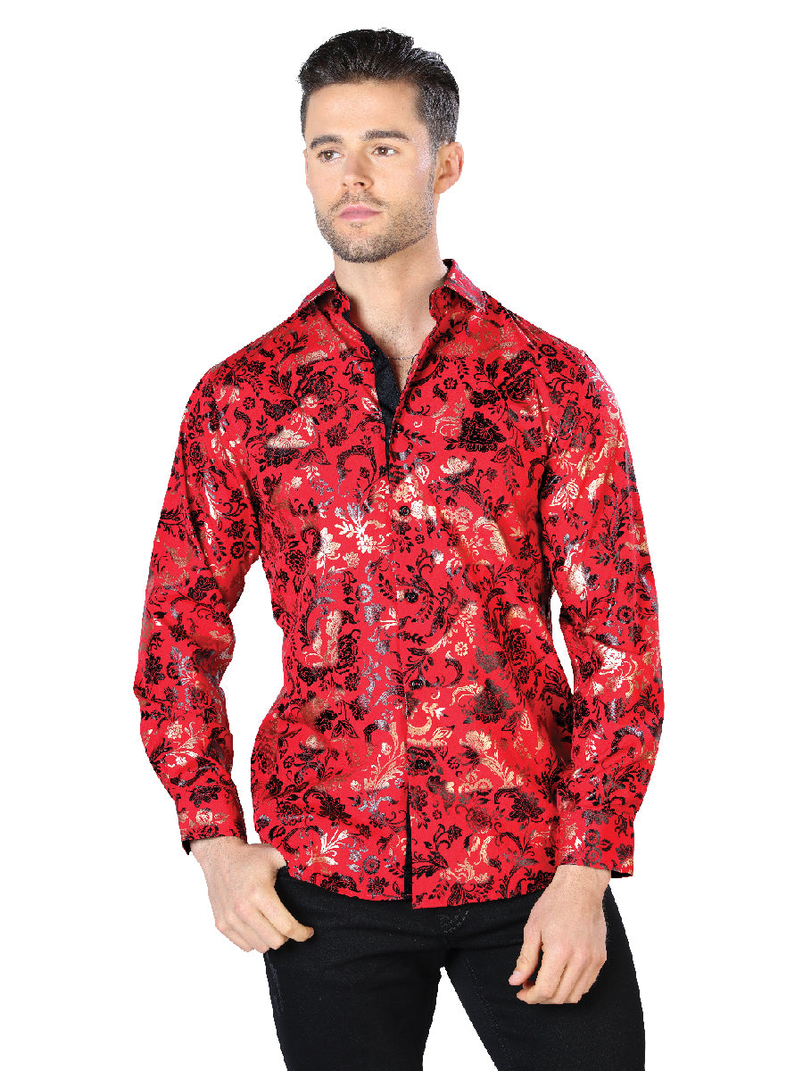 Red And Gold Casual Long Sleeve Shirt 44031