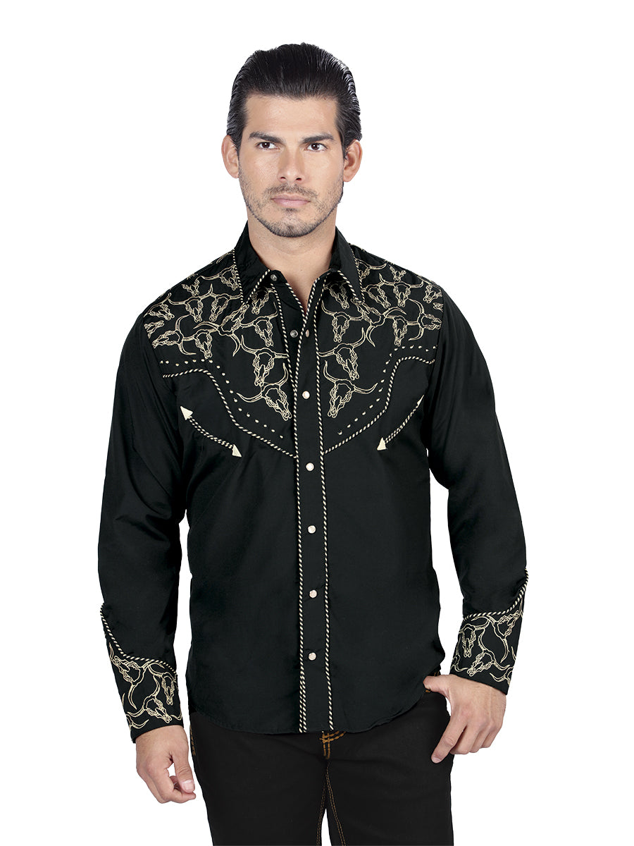 Camisa Bordada El Señor De Los Cielos Negro/Dorado 44338