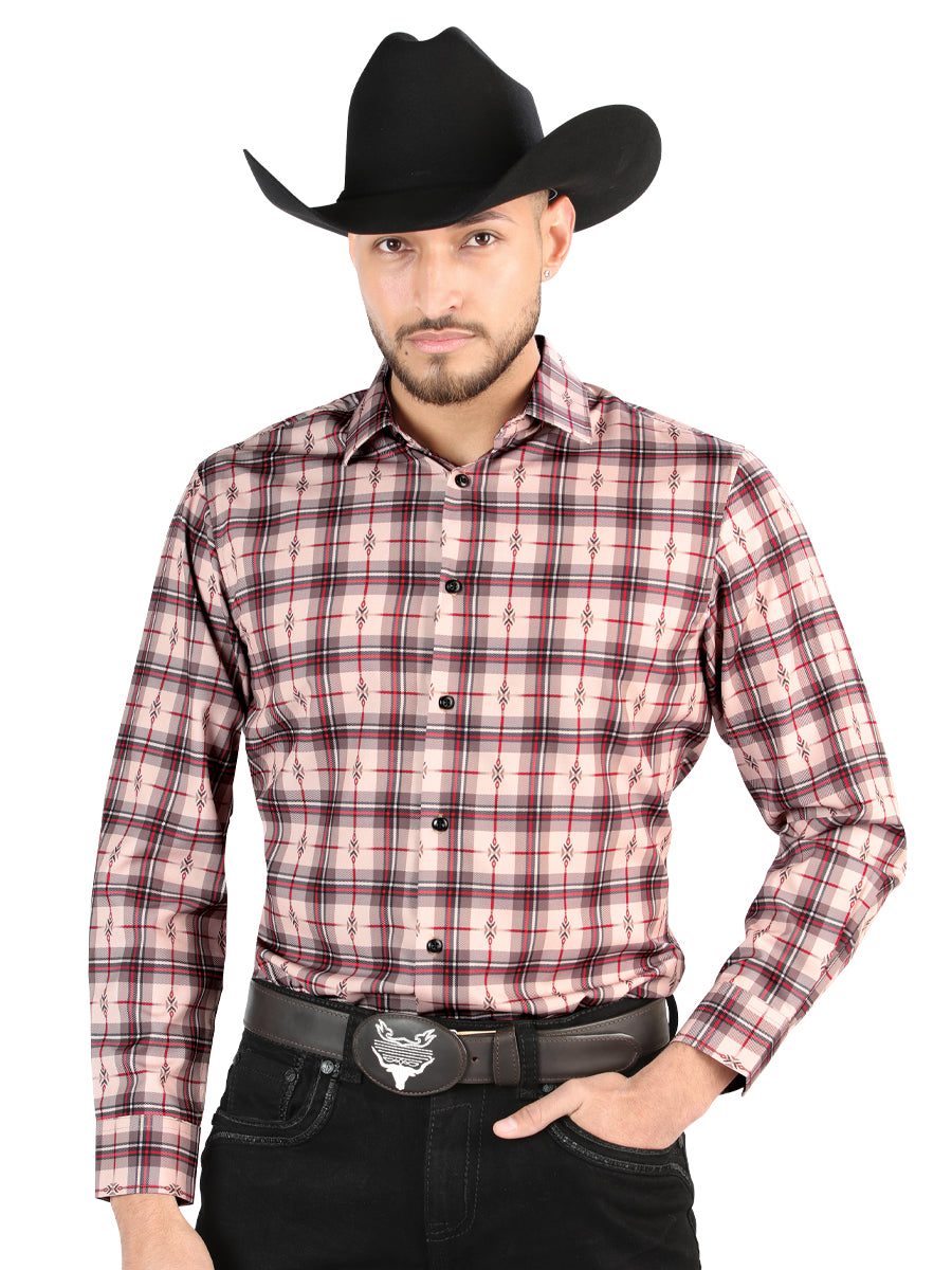 El General  -  Casual Long-Sleeve Shirt  - Beige/Red 44711