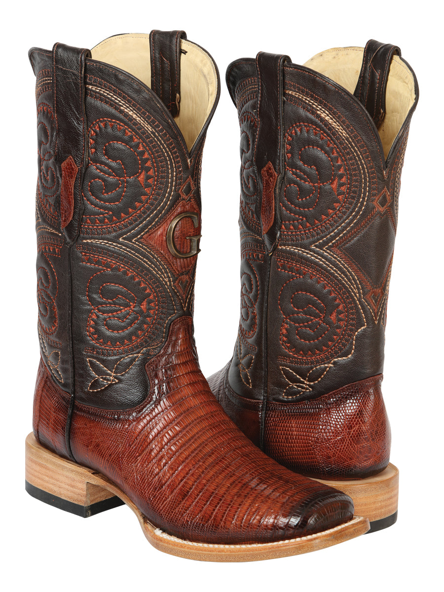 El General Men's Exotic Lizard Rodeo Cowboy Boots - Cognac 45071
