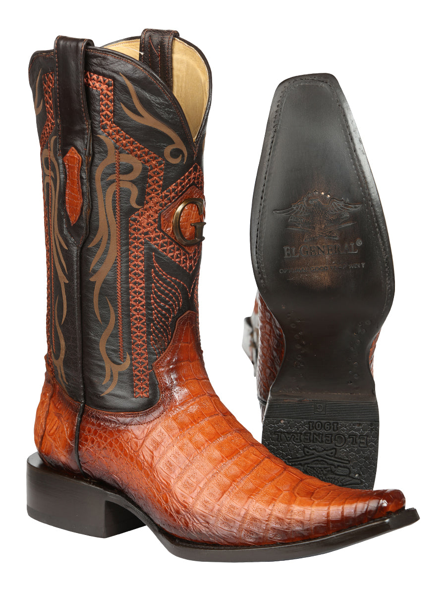 El General Men's Exotic Caiman Belly Cowboy Boots - Cognac 45080