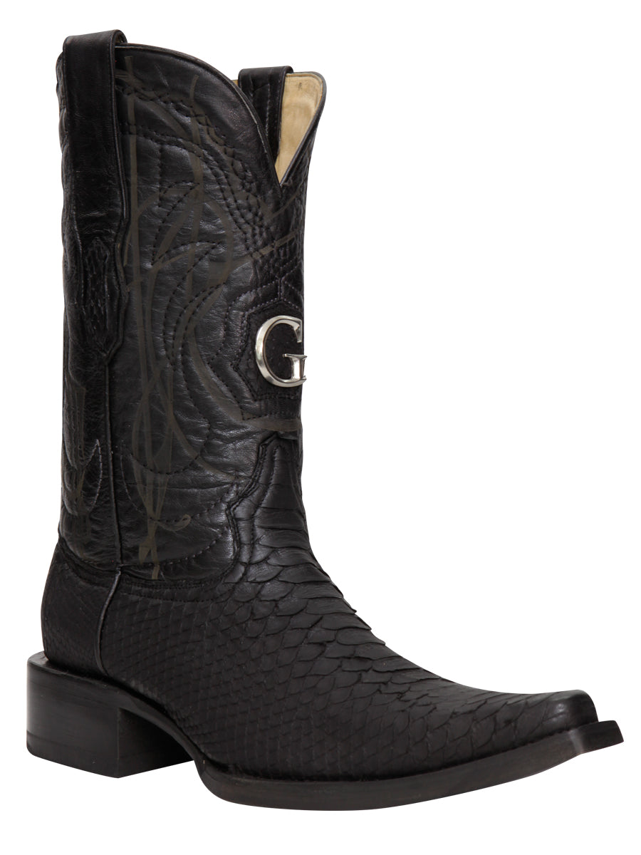 El General Men's Exotic Python Leather Cowboy Boots - Black 45087