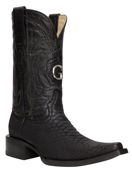 El General Men's Exotic Python Leather Cowboy Boots - Black 45087
