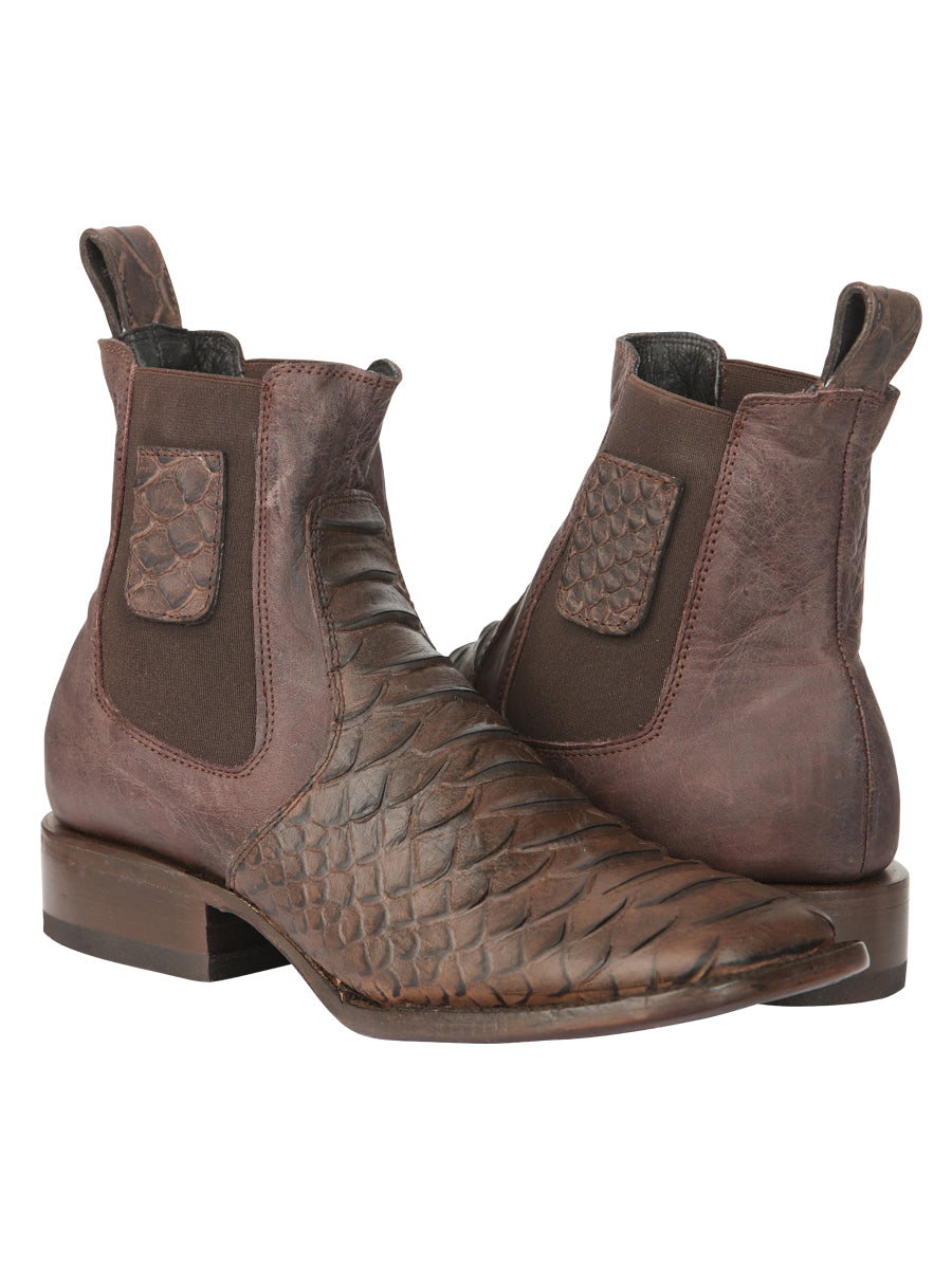 El General Men’s Python Imitation Brown Ankle Boots 45092