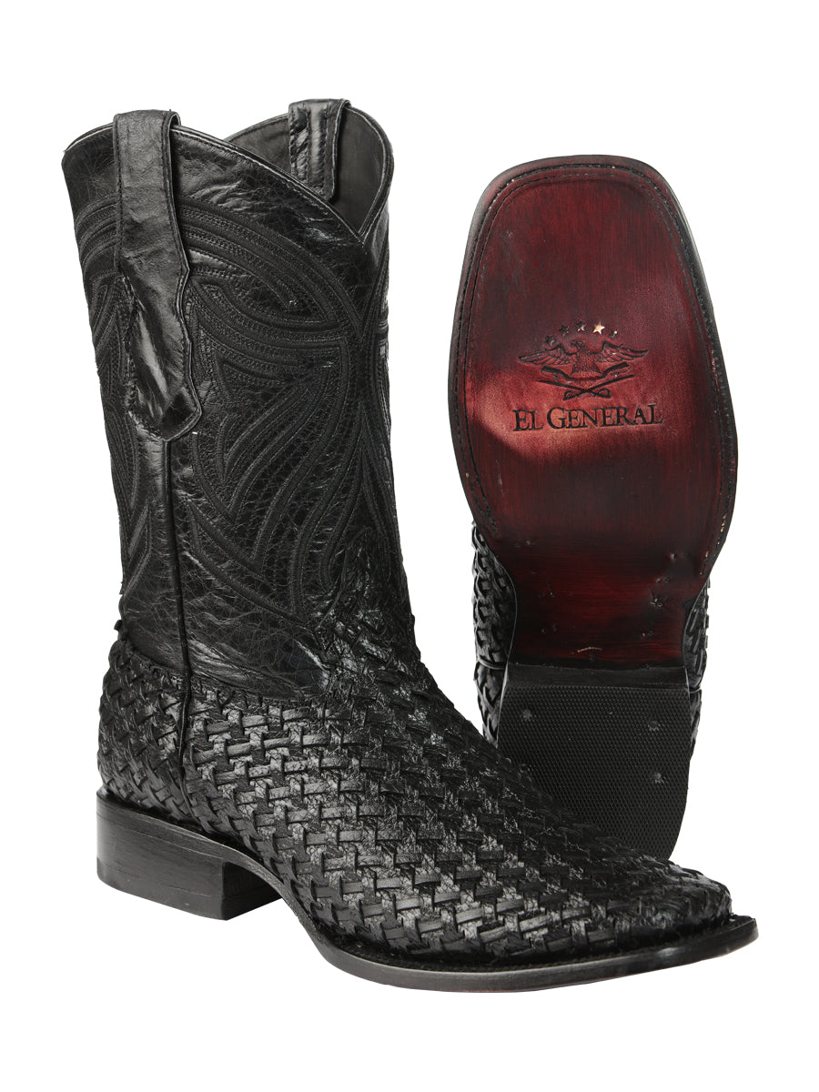 El General Men’s Leather Rodeo Boots Petatillo - Black 45096