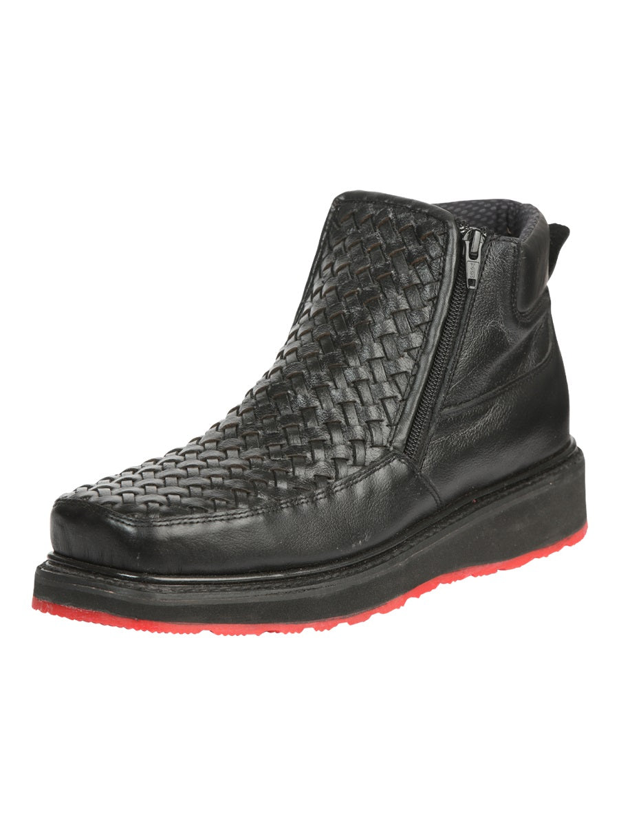 El General Men’s Black Woven Ankle Boots with Zipper 45183