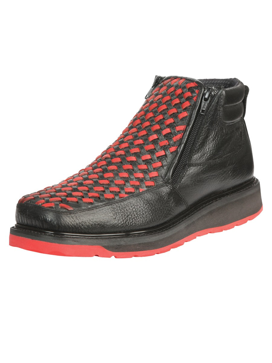 El General Men’s Ankle Boots with Zipper - Black/Red Petatillo Leather 45402
