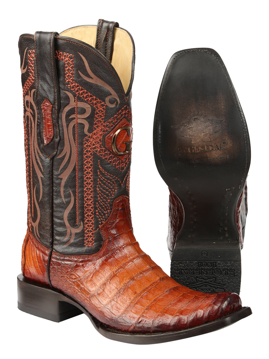 El General Men's Exotic Caiman Belly Cowboy Boots - Cognac 45520
