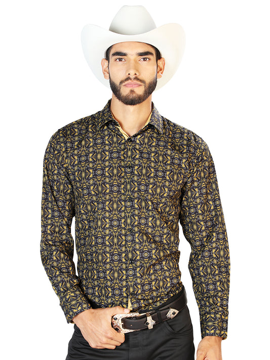 Black And Gold Long Sleeve Casual Long Sleeve Shirt 126273