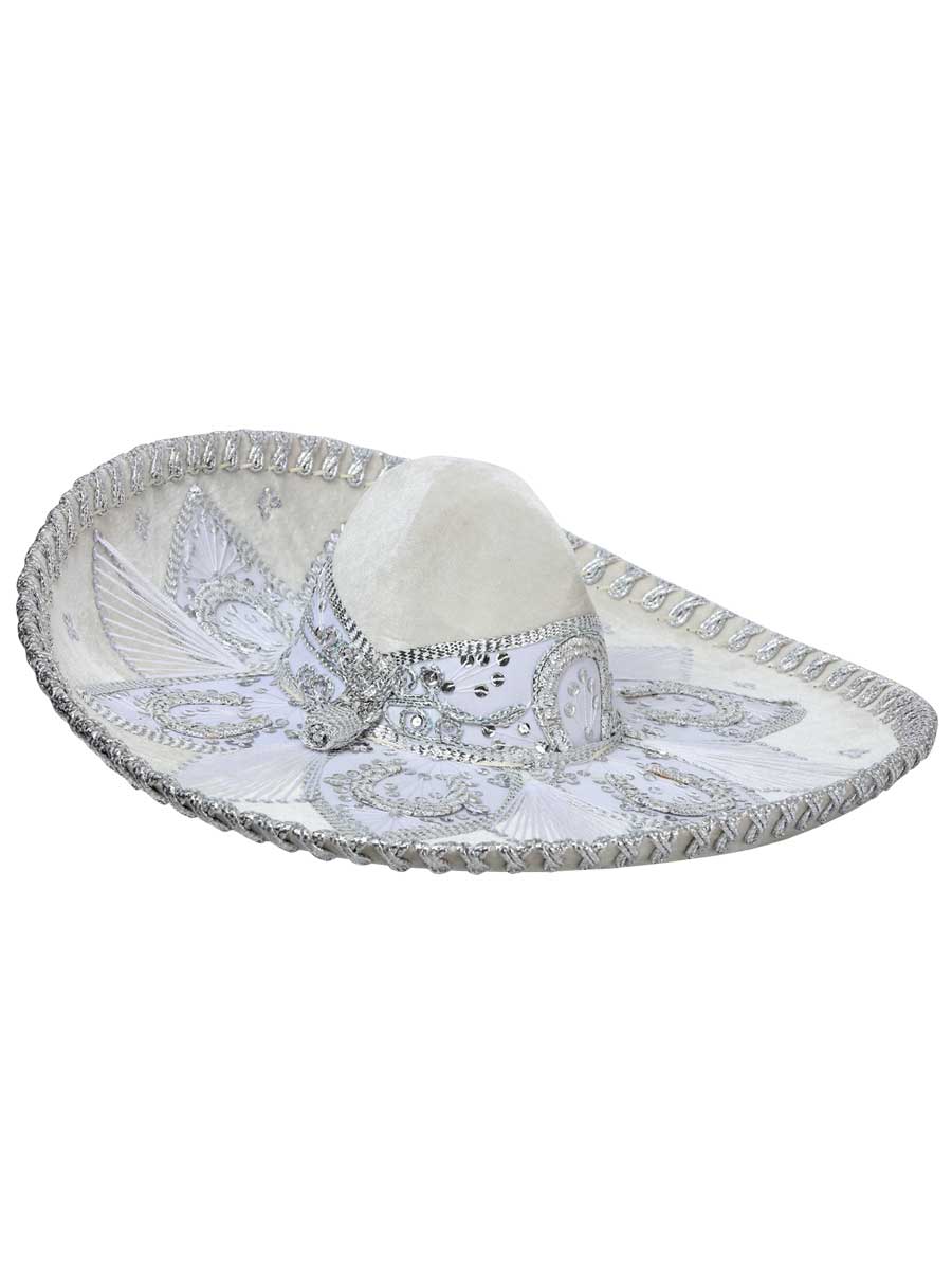 Mexican Charro Hat Velvet White/Silver 600206