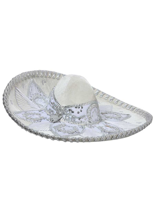 Mexican Charro Hat Velvet White/Silver 600206