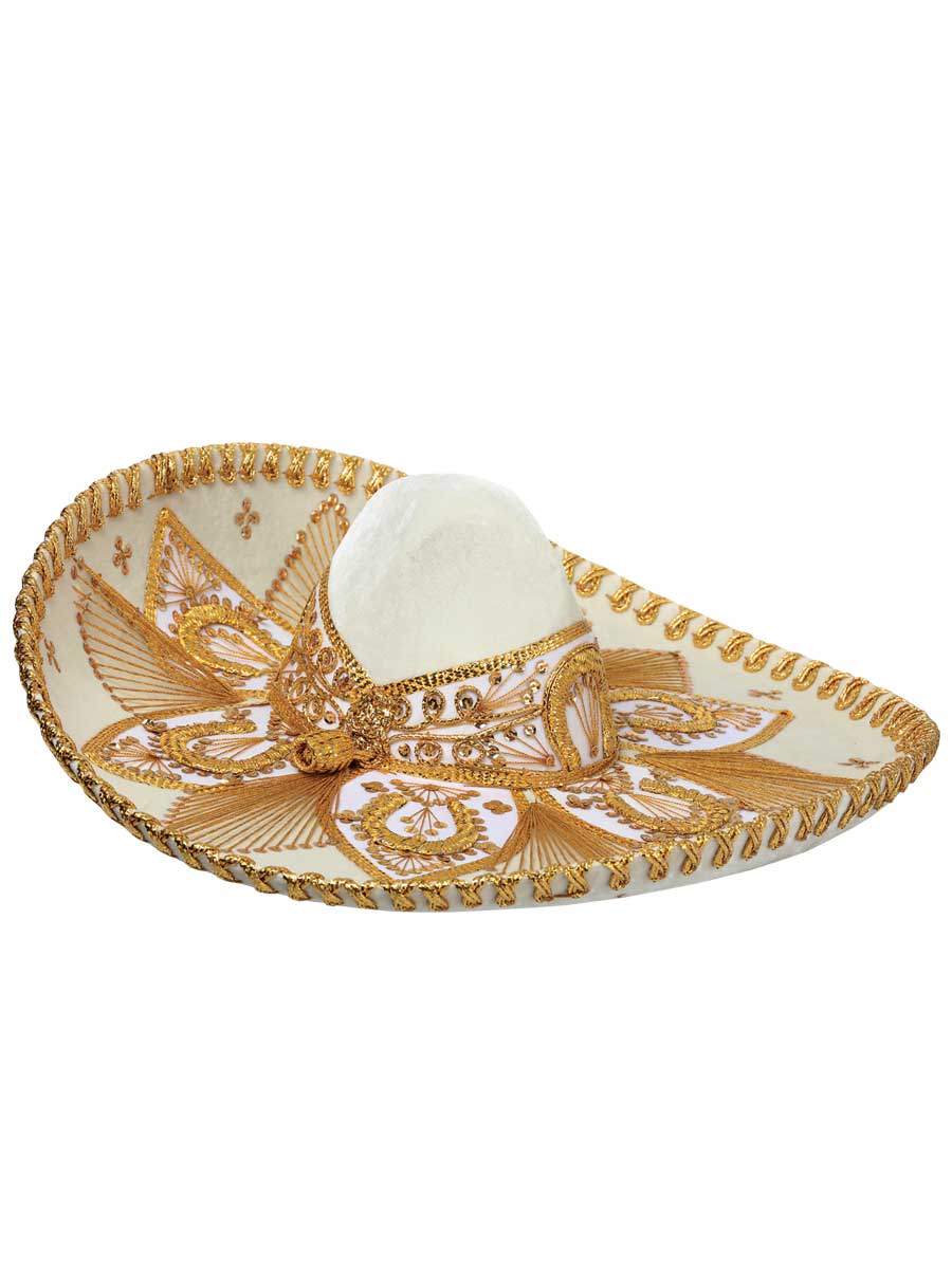 Mexican Charro Hat Velvet Ivory/Gold 600209