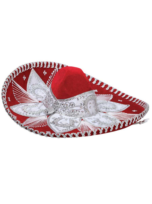 Mexican Charro Hat Velvet Red/Silver 600210