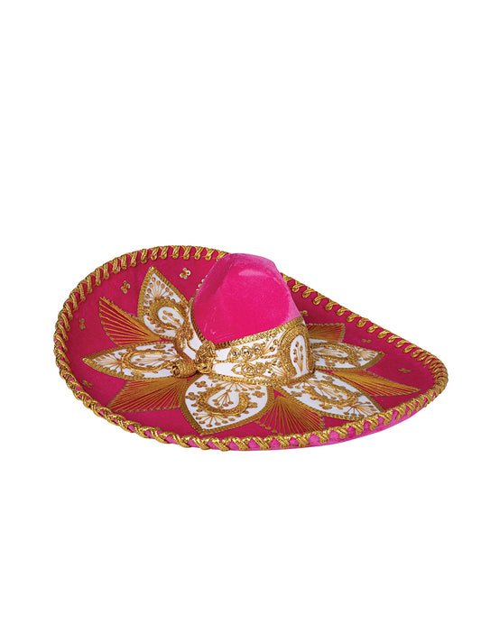 Mexican Charro Hat Velvet Fuchsia/Gold 600763