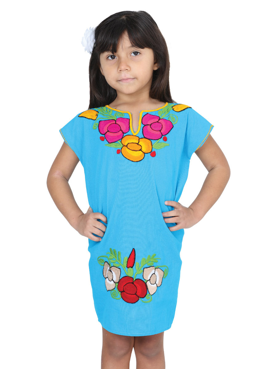 Artisanal Embroidered Dress  50% Cotton, 50% Polyester Blue 601660