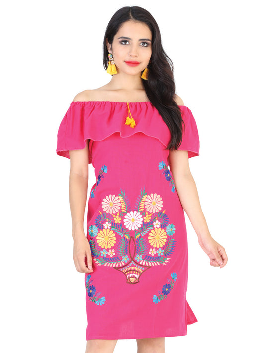 Artisanal Embroidered Dress 50% Cotton, 50% Polyester Fuchsia 601961