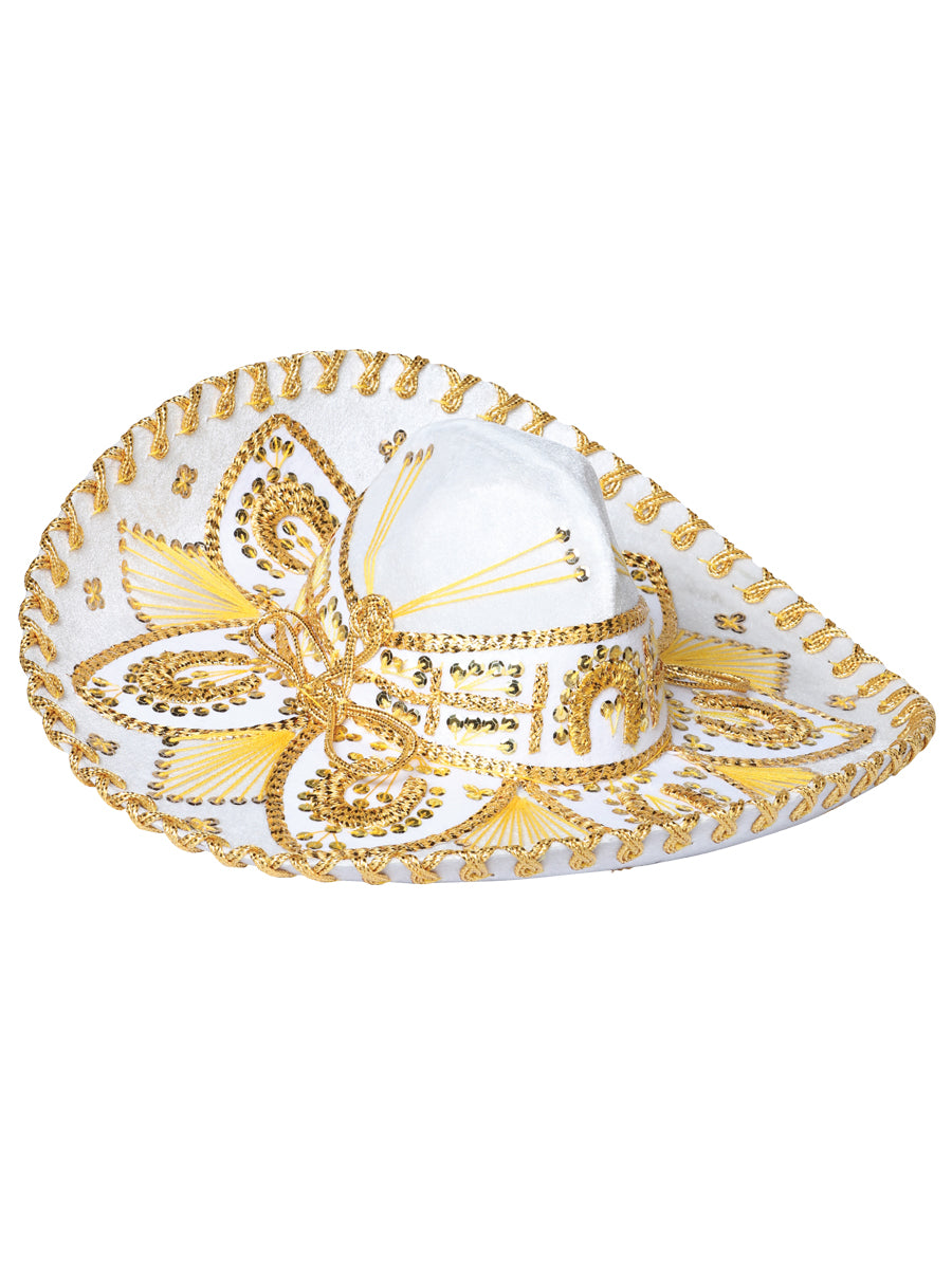 Youth Mexican Charro Hat Velvet White/Gold 602531