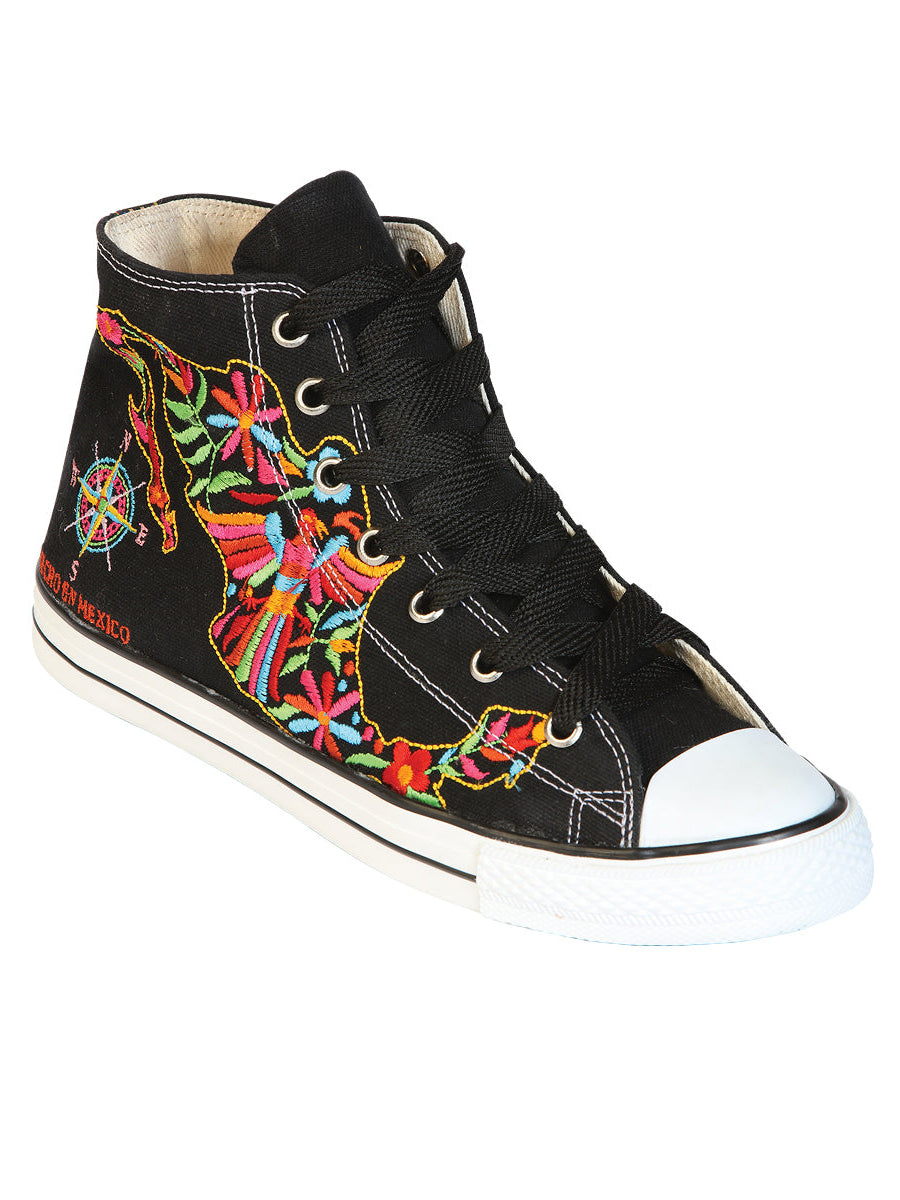 Artisanal Embroidered Sneakers Textile Canvas Black 602780
