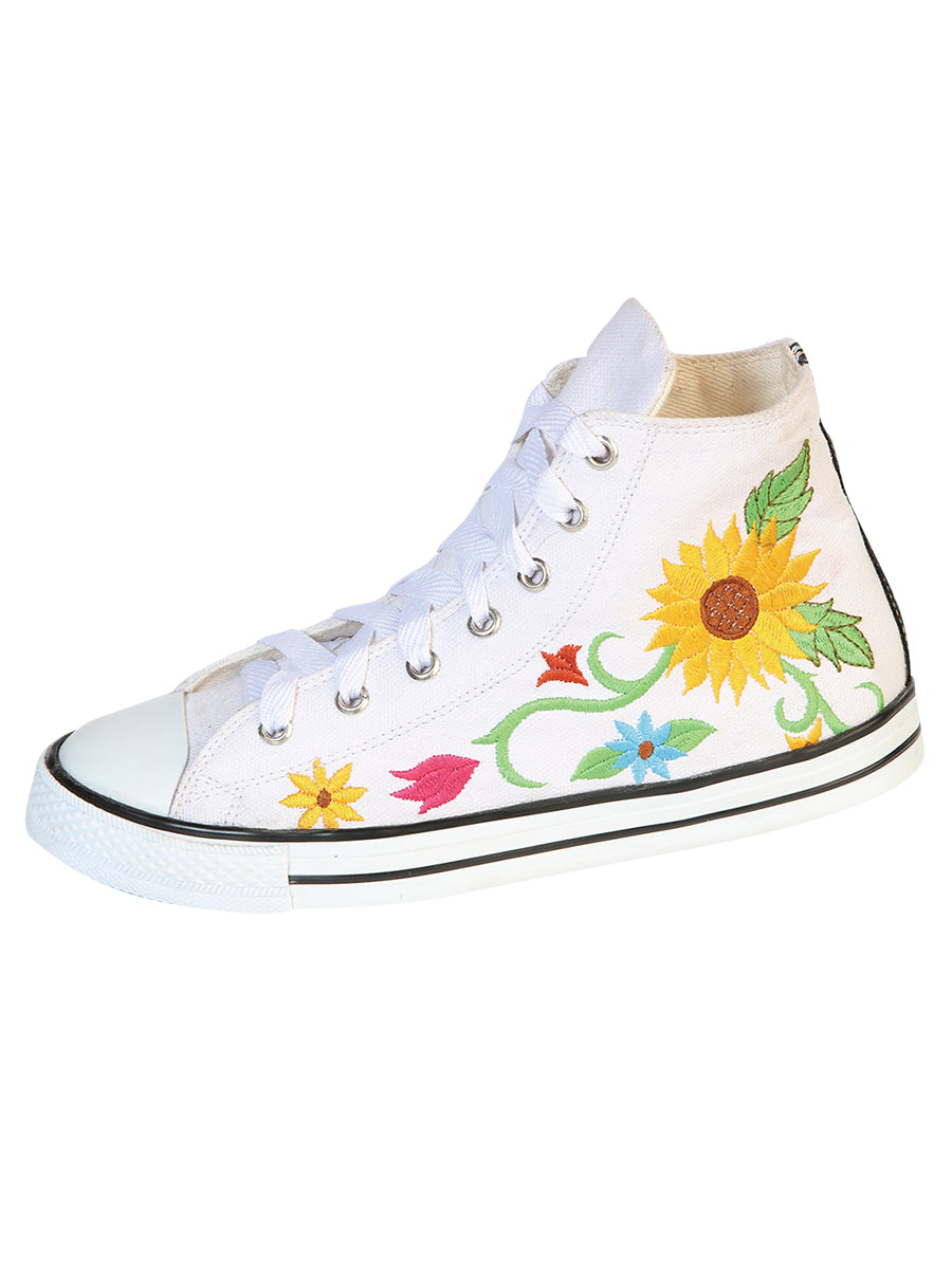Artisanal Embroidered Sneakers Textile Canvas  White 602787