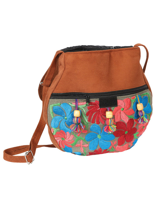 Artisanal Embroidered Handbag  Suede Multicolor 602916