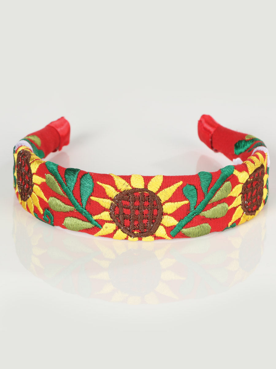 Artisanal Embroidered Headband 100% Cotton Red 603104