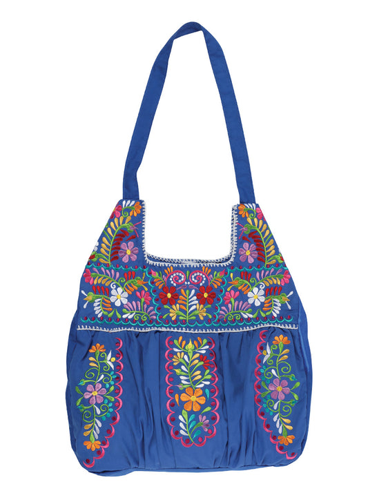 Artisanal Embroidered Handbag 50% Cotton, 50% Polyester Blue 603192